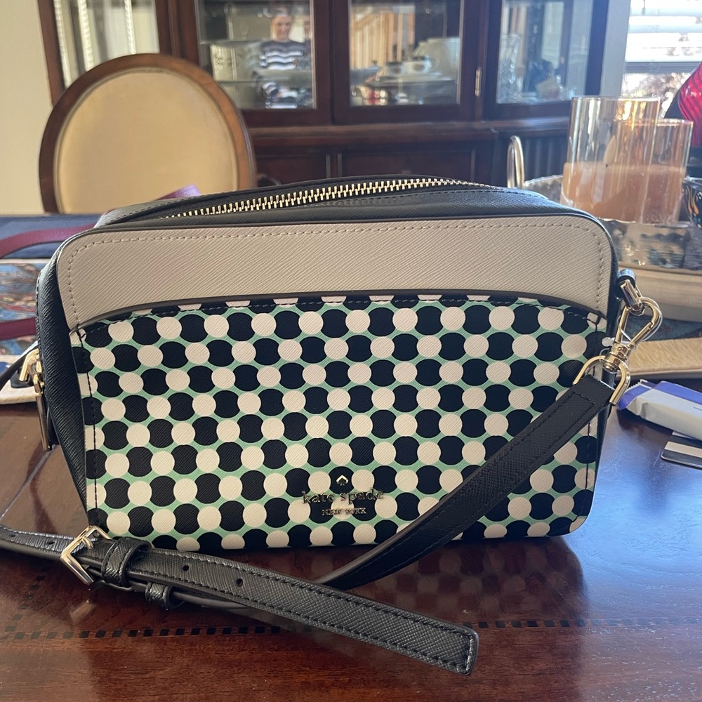 kate spade Black, White & Green Geo Dot Crossbody Camera Bag